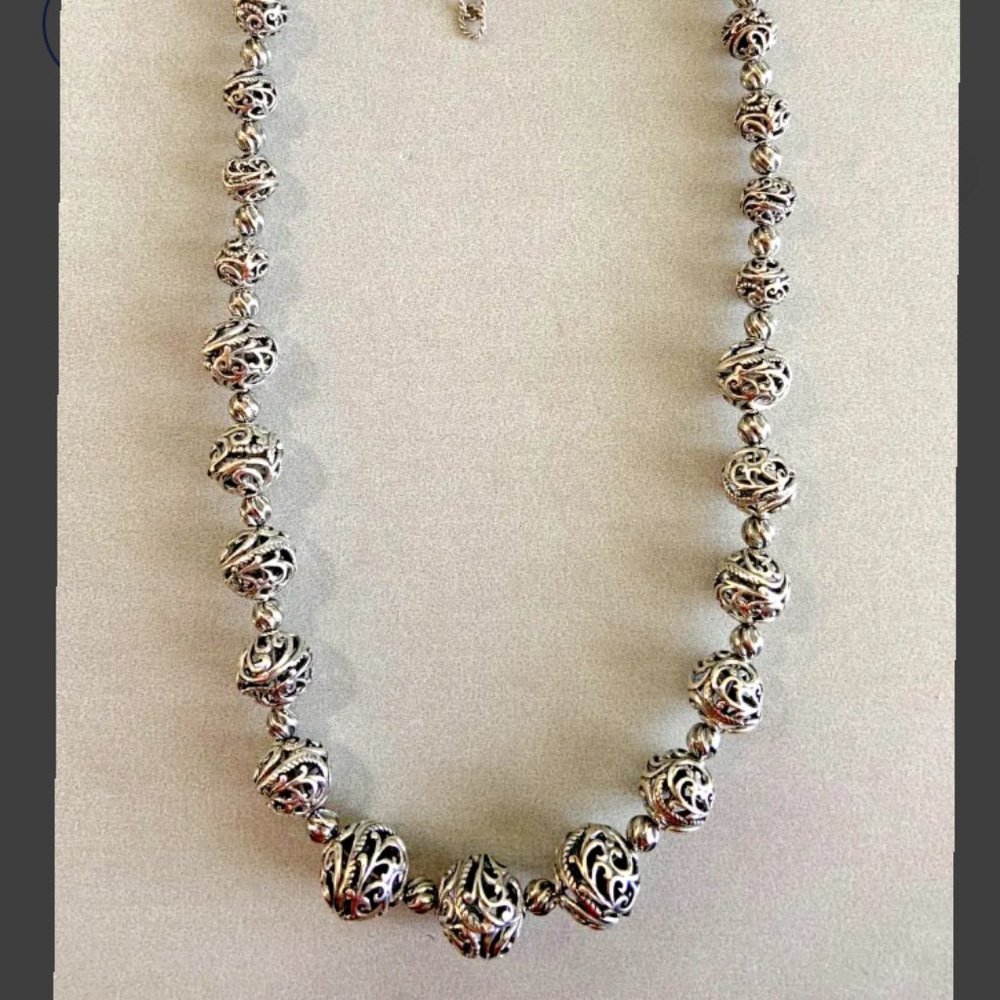 CAROLYN POLLACK Signature 925 23" Graduated Filigree Ball Bead Necklace RARE
